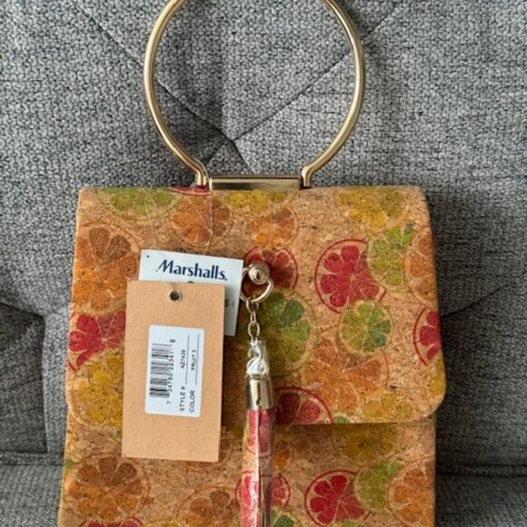Savanna Fruit Cork Boho / Bohemian Spring Cork Bag / Purse Tan/ Orange and Green - Picture 2 of 6